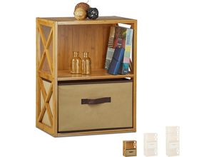 4052025984793 - Regal Bambus mit Korb 2 Ablagen Holz Standregal Badregal Faltbox HxBxT 54 x 42 x 29 cm natur braun - Relaxdays