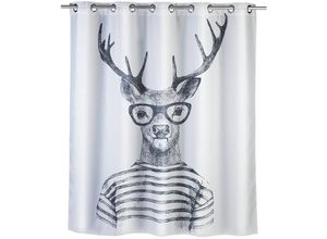 4008838157350 - Anti-Schimmel Duschvorhang Mr Deer Flex Textil (Polyester) 180 x 200 cm waschbar Weiß Polyester weiß schwarz - weiß - Wenko