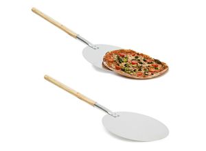 4052025434564 - 2 x Pizzaschaufel rund Pizzaschieber Holzgriff Profi Pizzaheber & Brotschieber Aluminium Ø 30cm natur silber