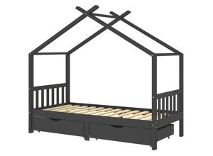 8720286556566 - Bonnevie - KinderbettEinzelbette mit Schubladen Dunkelgrau Massivholz Kiefer 90x200cm vidaXL