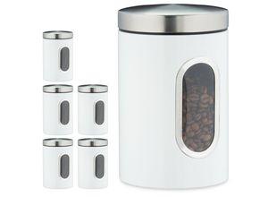 4052025364472 - Relaxdays - 6 x Vorratsdose 14 l mit Deckel und Sichtfenster für Kaffee Mehl Pasta Aufbewahrungsdose Küche Metall weiß