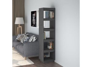 8720286815878 - Bonnevie - Bücherregal RaumteilerBücherschrank Grau 40x35x167 cm Massivholz Kiefer vidaXL