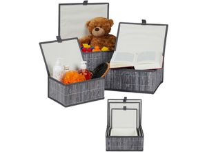 4052025419967 - Relaxdays - 6 x Aufbewahrungskorb mit Deckel & Stoffeinsatz Bambuskorb dekorative Aufbewahrungsbox 3 Größen Regalkorb grau 4052025419967 - Relaxdays - 6 x Aufbewahrungskorb mit Deckel & Stoffeinsatz Bambuskorb dekorative Aufbewahrungsbox 3 Größen Regalkorb grau