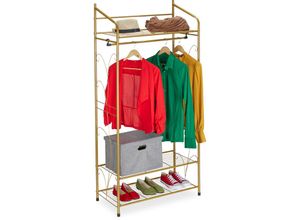 4052025882921 - Relaxdays Kleiderständer Metall Garderobenständer Vintage HxBxT 161 x 78 x 36 cm 3 Ablagen & Kleiderstange gold 4052025882921 - Relaxdays Kleiderständer Metall Garderobenständer Vintage HxBxT 161 x 78 x 36 cm 3 Ablagen & Kleiderstange gold