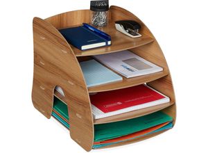 4052025982393 - Dokumentenablage 4 Fächer Briefablage Büro Organizer für A4 Papier HxBxT 27 x 255 x 345 cm dunkelbraun - Relaxdays