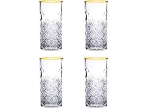 4252021342003 - Timeless Trinkgläser Set Glas gold Set aus 4 Longdrinkgläsern für ein 4 Pers Gedeck in edler Kristall Optik geschliffen gold - Pasabahce