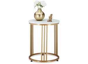 4052025899684 - Beistelltisch marmo für Wohnzimmer Metall & mdf Marmoroptik runder Sofatisch HxD 51 x 41 cm weiß gold - Relaxdays