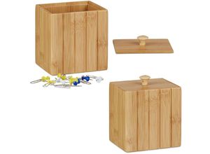 4052025439101 - Relaxdays - 2 x Aufbewahrungsbox mit Deckel klein Ordnungsbox Bambus Vorratsdose hbt 115 x 10 x 8 cm Bambusdose natur