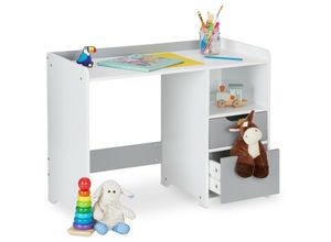 4052025377755 - Relaxdays Schreibtisch Kinder HBT 60 x 80 x 38 cm 2 Schubladen offenes Fach Tischrand Kinderschreibtisch weiß grau