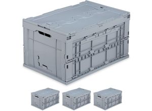 4052025301330 - Relaxdays - 4 x Profi Transportbox stabil Gewerbe Deckel hochwertiger Kunststoff Qualität 60 l HxBxT 325x585x395cm grau