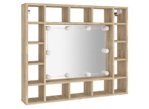 8720286644645 - Bonnevie - Spiegelschrank mit LEDBad Hängeschrank Sonoma-Eiche 91x15x765 cm vidaXL