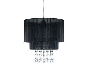 8711387102608 - Ranex - Pendelleuchte Hängelampe Kronleuchter Esstischlampe Wohnzimmerleuchte Metall schwarz Textil Kristalle Kunststoff 1x E27 h 140 cm