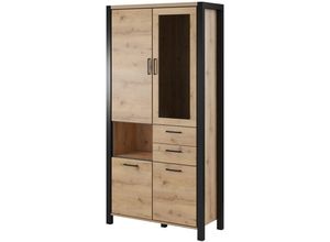 4066075060864 - Lomadox - Wohnzimmer Vitrinenschrank ACCRA-83 in Taurus Eiche Nb und schwarzem Gestell b h t ca 100 200 41 cm