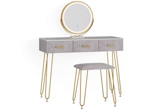 4066731220755 - Schminktisch Frisiertisch Schminkkommode Layla Weiß Grau LED-Spiegel Design-Hocker 100x79 cm modern Schlafzimmer Kommode Schublade Ablage Aufbewahrung Touch-Switch Kosmetiktisch Make-Up-Tisch