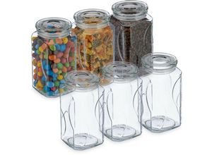 4052025432256 - Vorratsgläser mit Deckel 6er Set Glas 1000 ml eckige Vorratsdosen luftdichte Glasbehälter transparent - Relaxdays