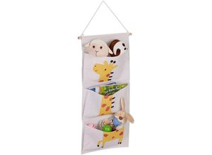 4052025976859 - Hängeorganizer Kinder Giraffen-Motiv Wandorganizer Kinderzimmer 3 Fächer Stoff h x b 82 x 335 cm bunt - Relaxdays