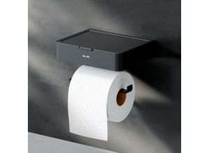 4051343071857 - Toilettenpapierhalter mit Ablage Wandmontage mit bohren Klopapierhalter Edelstahl wc Papierhalter für Badezimmer Edelstahl Schwarz matt - Schwarz