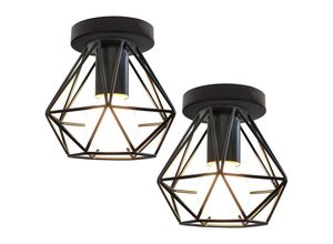 8396077290195 - Axhup - 2er Deckenleuchte Diamant Industrielle Deckenlampe mit Ø16cm Käfig Eisen Lampe E27 Fassung für Wohnzimmer Schlafzimmer (Schwarz)