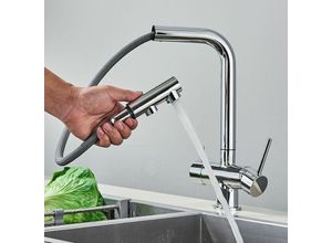 0783798515962 - Ausziehbarer Küchenarmatur Chrom hoher Wasserdruck 360-Grad drehbarer Wasserhahn Einhandmischer zwei Strahlarten geeignet für Küchenspülen