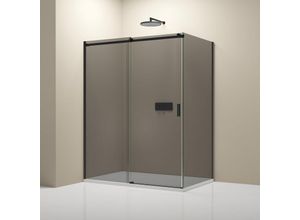 4255624406974 - Eckdusche mit Schiebetür NT806 flex Schwarz matt - Nano Graues Glas - Glasstärke wählbar 100cm 100cm 6mm ESG-Sicherheitsglas 4255624406974 - Eckdusche mit Schiebetür NT806 flex Schwarz matt - Nano Graues Glas - Glasstärke wählbar 100cm 100cm 6mm ESG-Sicherheitsglas