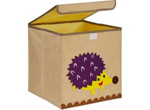 4052025978297 - Aufbewahrungsbox Igel-Motiv Stoffbox für Kinder faltbar hbt 33 x 33 x 33 cm Spielzeugbox beige lila - Relaxdays