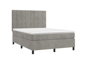 8720287396437 - Boxspringbett mit Matratze & LED Hellgrau 140x190 cm Samt vidaXL - Grau 8720287396437 - Boxspringbett mit Matratze & LED Hellgrau 140x190 cm Samt vidaXL - Grau