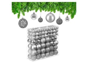 4052025880491 - Weihnachtskugeln 150er Set glitzernde matte & glänzende Christbaumkugeln Kunststoff ∅ 3 4 & 6 cm silber - Relaxdays