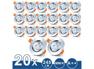 0962061973184 - Swanew - 20er led Einbaustrahler Deckeneinbauleuchte Set Einbauleuchte Deckenleuchte Einbauspot Deckenspot IP20 245LM Strahler Kaltweiß 3W - Kaltweiß