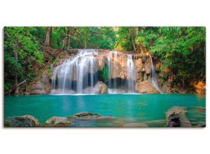 4055327422512 - Wandbild ARTLAND Wasserfall im Wald National Park Bilder Gr B H 100 cm x 50 cm Leinwandbild Gewässer Querformat 1 St grün Bild Poster Bilder als Leinwandbild Wandaufkleber oder in versch Größen