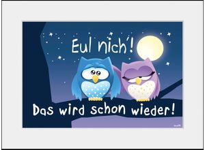 4049009929185 - Bild QUEENCE Eul nich Bilder Gr B H 50 cm x 40 cm Wandbild Eulen Querformat 1 St bunt (blau lila) Kunstdrucke Bilder