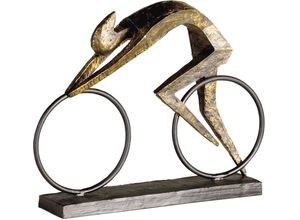 4001250595939 - Dekofigur CASABLANCA BY GILDE Skulptur Racer Dekofiguren Gr B H T 37 cm x 29 cm x 18 cm braun (bronzefarben) Deko-Objekte Dekoobjekt Höhe 29 cm Fahrradfahrer mit Spruchanhänger Wohnzimmer