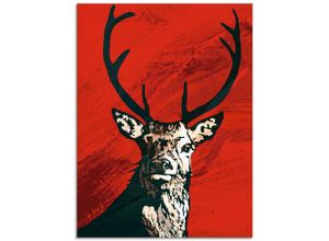 4058661655325 - Glasbild ARTLAND Hirsch Bilder Gr B H 45 cm x 60 cm Glasbild Wildtiere Hochformat 1 St rot Bild Glasbild Glasbilder Bilder in verschiedenen Größen