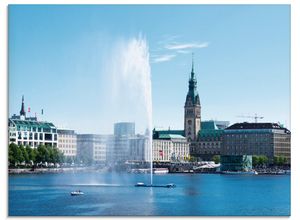 4062144361085 - Glasbild ARTLAND Hamburg Alsterfontäne mit Rathaus Bilder Gr B H 60 cm x 45 cm Glasbild Deutschland Querformat 1 St beige (naturfarben) Bild Glasbild Glasbilder Bilder in verschiedenen Größen