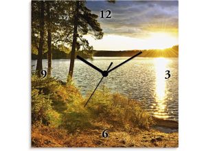 4059745528283 - Wanduhr ARTLAND Sonnenuntergang über See Algonquin Park bunt Wanduhren B H T 30cm x 30cm x 17cm Funkuhr wahlweise mit Quarz- oder Funkuhrwerk lautlos ohne Tickgeräusche B30cm H30cm T17cm