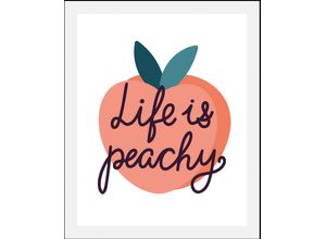 4067437346534 - Bild QUEENCE Life is peachy Bilder Gr B H 50 cm x 70 cm Wandbild Schriftzüge Hochformat 1 St rosa Kunstdrucke gerahmt