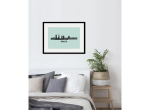 4049009837794 - Bild QUEENCE Münster Skyline Bilder Gr B H 70 cm x 50 cm Wandbild Städte Querformat 1 St blau Bild Kunstdruck Bilder mit Rahmen