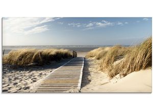 4055327023788 - Glasbild ARTLAND Nordseestrand auf Langeoog - Steg Bilder Gr B H 100 cm x 50 cm Glasbild Strand 1 St beige (naturfarben) Glasbilder in verschiedenen Größen