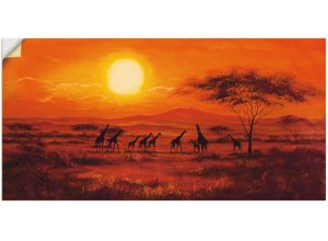 4057738245865 - Wandbild ARTLAND Giraffenherde Bilder Gr B H 150 cm x 75 cm Wandaufkleber - Vinyl Afrika 1 St orange Bild Poster Bilder als Alubild Leinwandbild Wandaufkleber oder in versch Größen