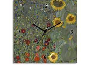 4057738858614 - Wanduhr ARTLAND Garten mit Sonnenblumen Wanduhren Gr B H T 30 cm x 30 cm x 17 cm Quarzuhr grün Wanduhren wahlweise mit Quarz- oder Funhuhrwerk lautlos ohne Tickgeräusche