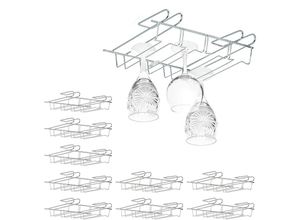 4052025364625 - Relaxdays - 10 x Weinglashalter Schrankeinsatz für je 12 Stielgläser Bar & Küche Gläserschiene Metall 85 x 345 x 26cm silber