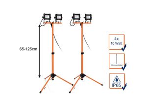 4260618143247 - LED Baustrahler 2er Set mit Stativ höhenverstellbar IP65 - 4x 10 Watt