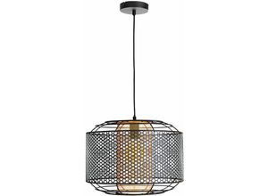 4048194072355 - Nowa - Pendelleuchte Hängeleuchte Esstischlampe Wohnzimmerleuchte Küchenlampe Metallgitter schwarz Zylinder goldfarben 1x E27 h 150 cm