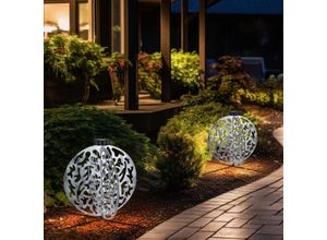 9007371501762 - Solarlampe silber Terrassenleuchte Reto Außenlampe led Steckleuchte Gartendeko antik Balkon Metall matt rund 1x led 3000K warmweiß DxH 40x51cm