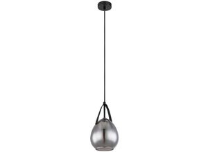 9007371426249 - Pendellampe Hängeleuchte Esszimmerlampe Moderne Pendelleuchte Lampenschirm in Rauchglas Optik Metall schwarz matt 1x E27 Fassung DxH 15x120 cm