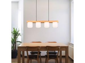 4017807638479 - - Pendelleuchte Esstischlampe Hängeleuchte Deckenlampe Wohnzimme euchte Esszimme euchte Naturholz Stoff weiß braun 4x E14 h 150 cm