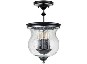 4255596734013 - Licht-erlebnisse - Deckenlampe Glas Metall E14 ø 254 cm rund Schwarz 3-flammig Rustikal