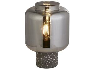 4255596679802 - Licht-erlebnisse - Tischlampe Beton Rauchglas E27 ø 20 cm 28 cm hoch Grau mit Terrazzo Effekt Rauchgrau rund