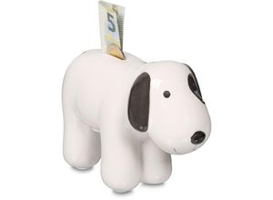 4052025483173 - Spardose Hund Trinkgeldkasse Münzen & Scheine Sparschwein mit Öffnung hbt 12x21x9 cm Keramik schwarz-weiß - Relaxdays