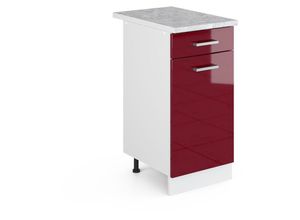 4251421935570 - Schubladenunterschrank R-Line 40 cm Weiß Bordeaux-Rot Hochglanz modern 1 Schublade Arbeitsplatte Vicco