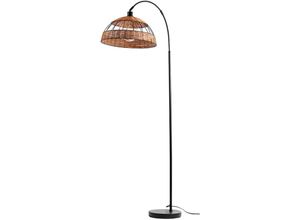 4048194072836 - Stehlampe Boho Stehleuchte Metall Wohnzimmerleuchte Beistelllampe Höhenverstellbar Gitteroptik schwarz Holz natur Fußschalter 1x E27 Fassung